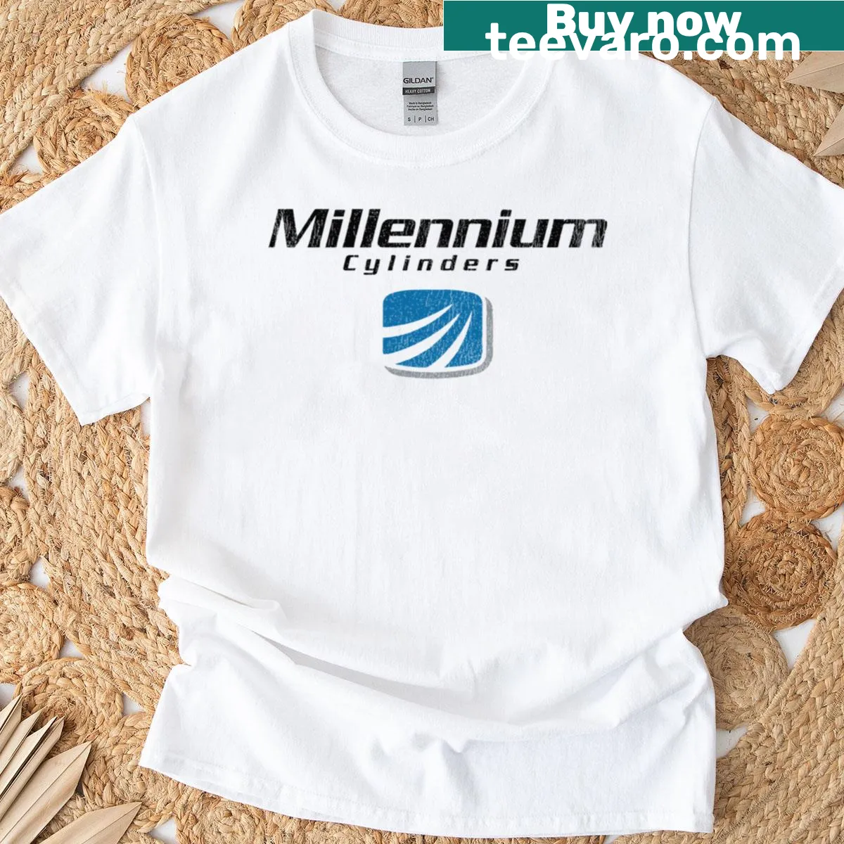 Realistic graphic of aircraft engine cylinders on T-shirt — on a men's t-shirt