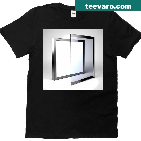 Minimalist modern design t-shirt with a transparent glass frame graphic