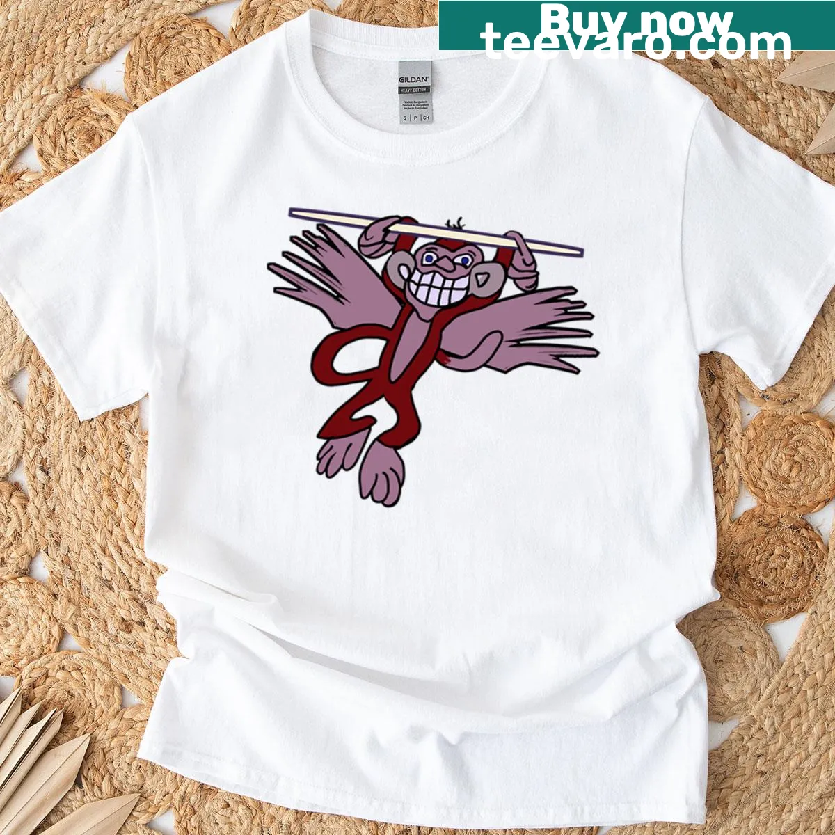 Whimsical monkey with wings graphic t-shirt — on a men's t-shirt