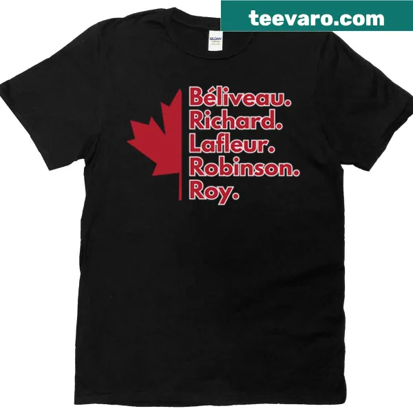 Montreal hockey t-shirt featuring names of the best five legends