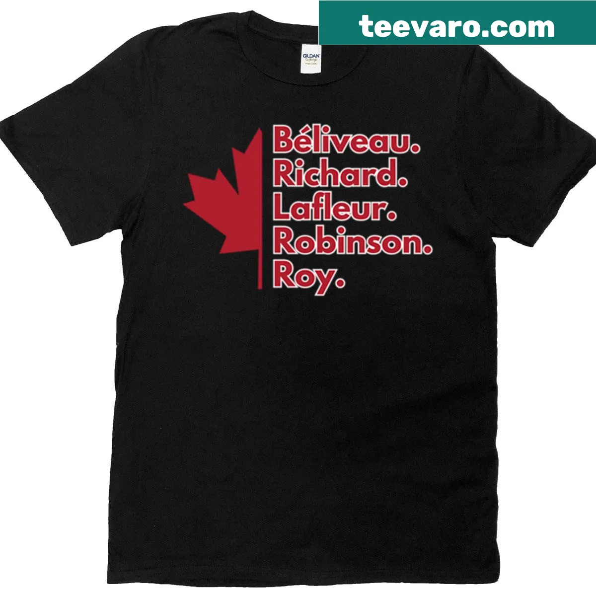 Montreal hockey t-shirt featuring names of the best five legends — on a men's t-shirt