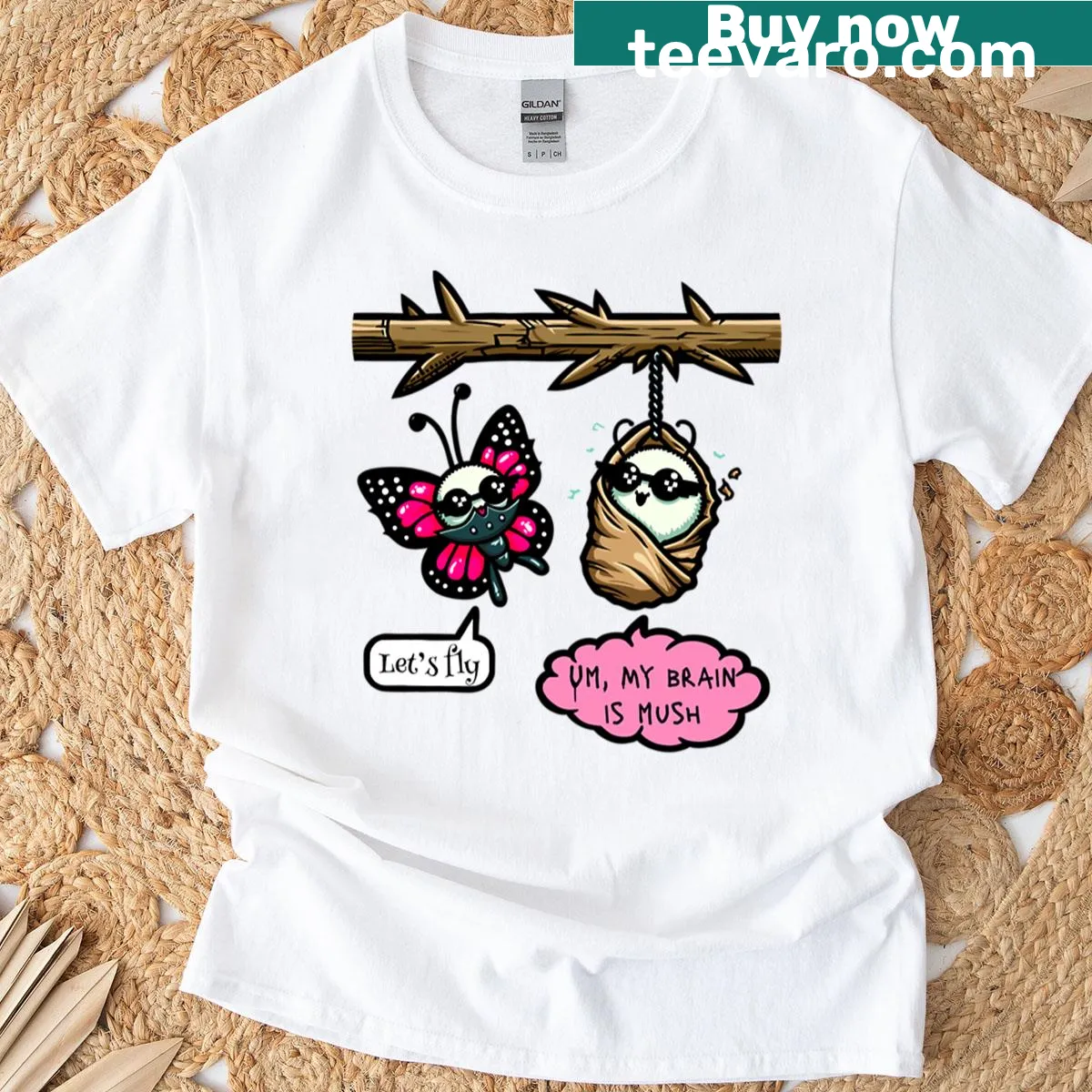 Playful cocoon illustration on a T-shirt — on a men's t-shirt