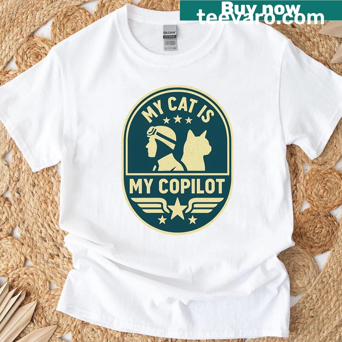 Vintage flight patch design t-shirt for cat lovers — on a men's t-shirt