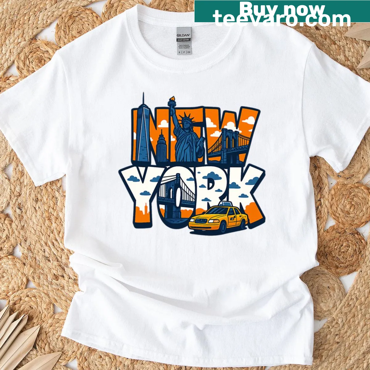 Urban graffiti design representing New York City on a T-shirt — on a men's t-shirt