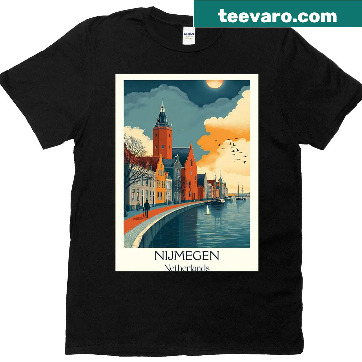 Vintage poster tee featuring Nijmegen, the oldest Dutch city — on a men's t-shirt