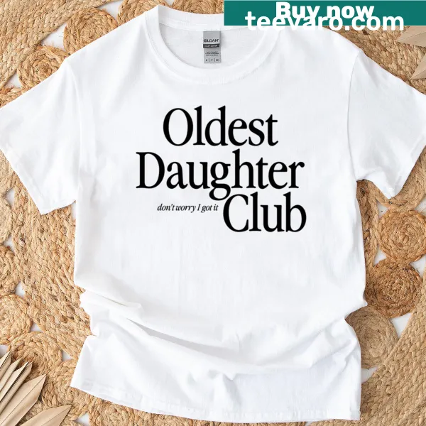 Text 'Oldest Daughter Club' in a cute font on a kids' t-shirt