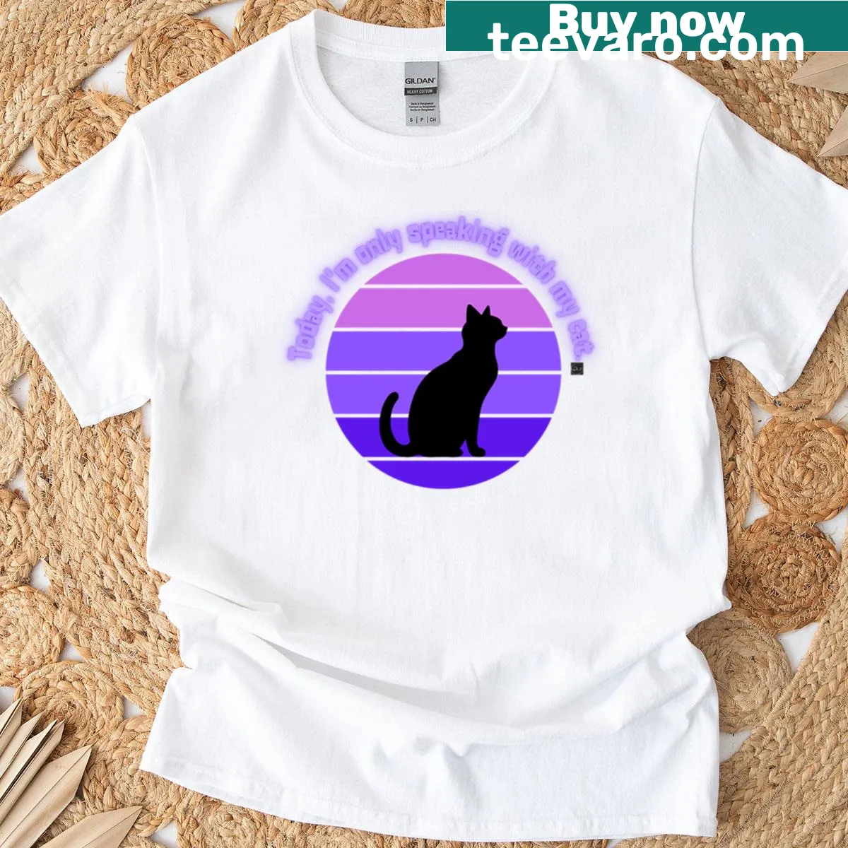 Funny retro cat-themed t-shirt with humorous text — on a men's t-shirt