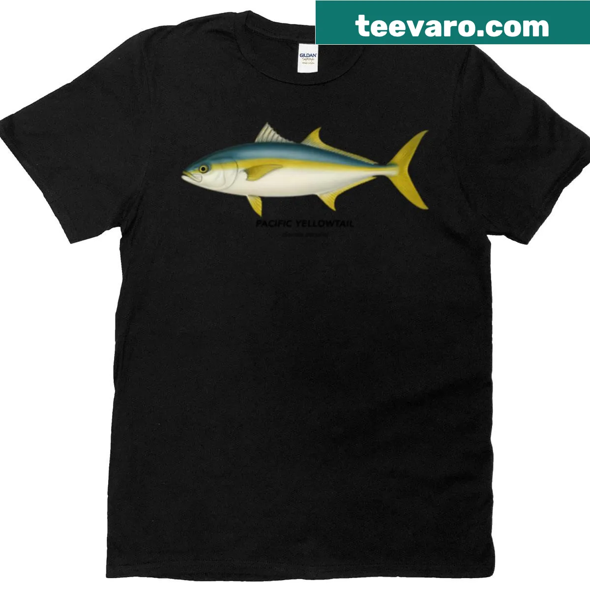 Illustration of a Pacific Yellowtail marine animal on a t-shirt — on a men's t-shirt