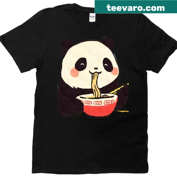 Kawaii panda eating noodles graphic t-shirt