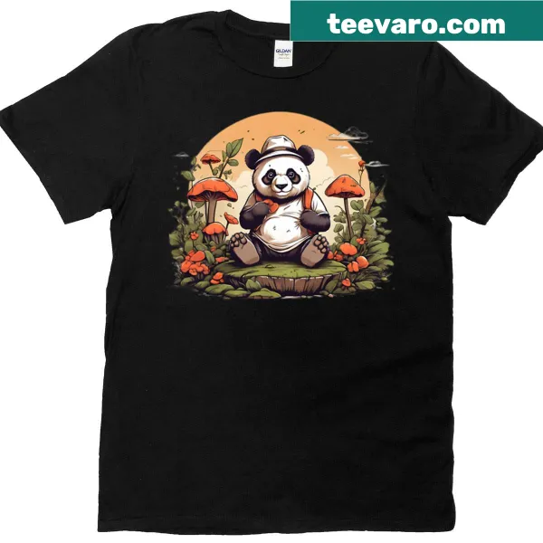 Cute panda on a mushroom graphic t-shirt