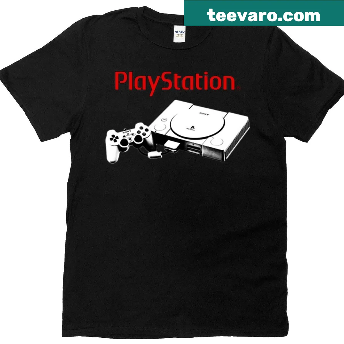 Retro PlayStation 1 logo on a T-shirt — on a men's t-shirt