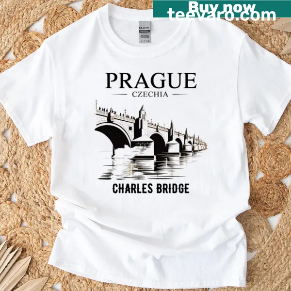 Illustrated Charles Bridge t-shirt depicting Prague landmark