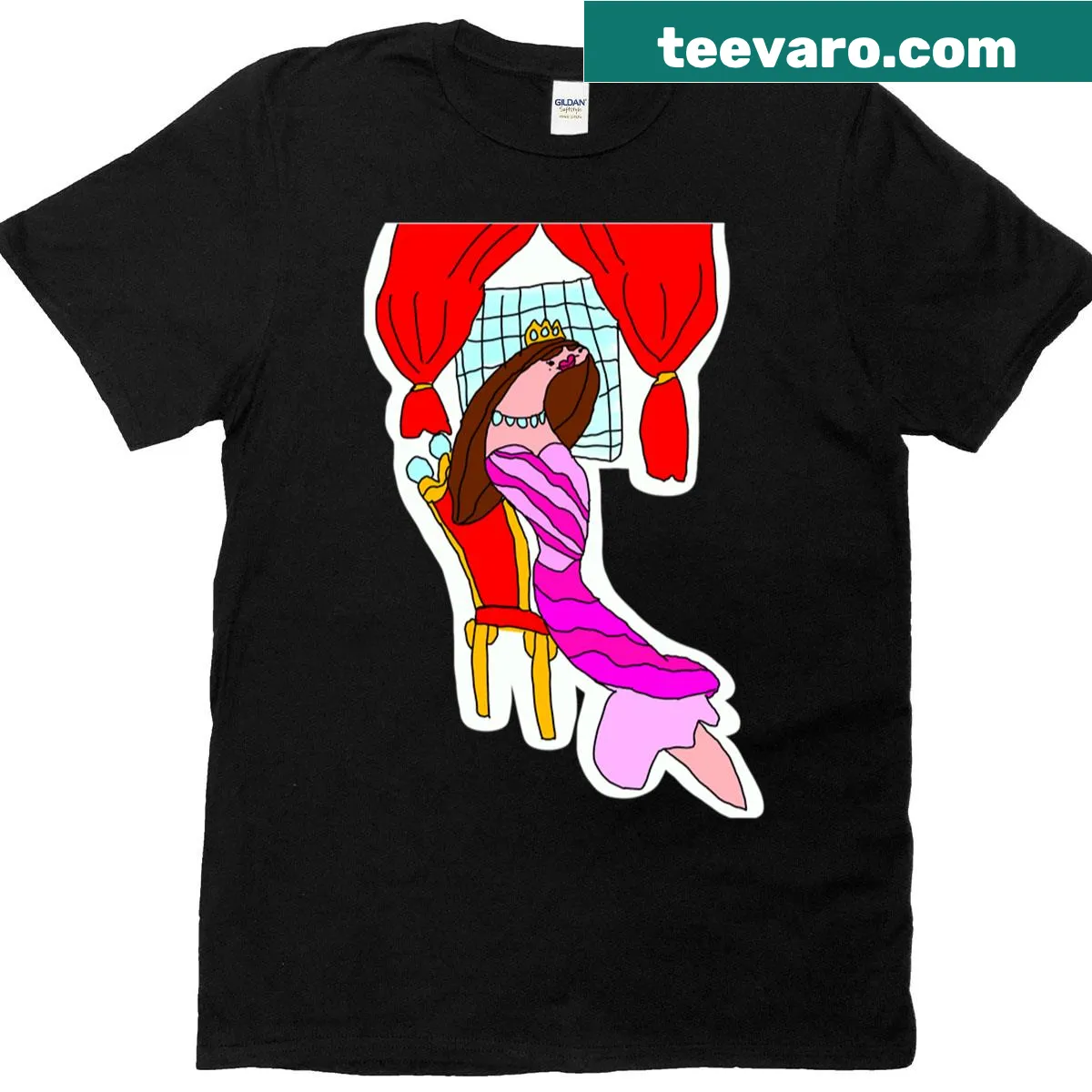 Whimsical cartoon of a princess worm wearing a crown on T-shirt — on a men's t-shirt
