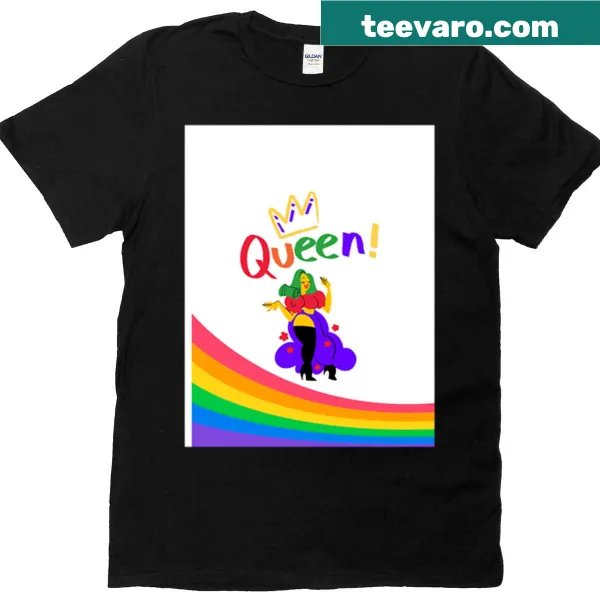 Typographic t-shirt with the word 'Queen' celebrating pride