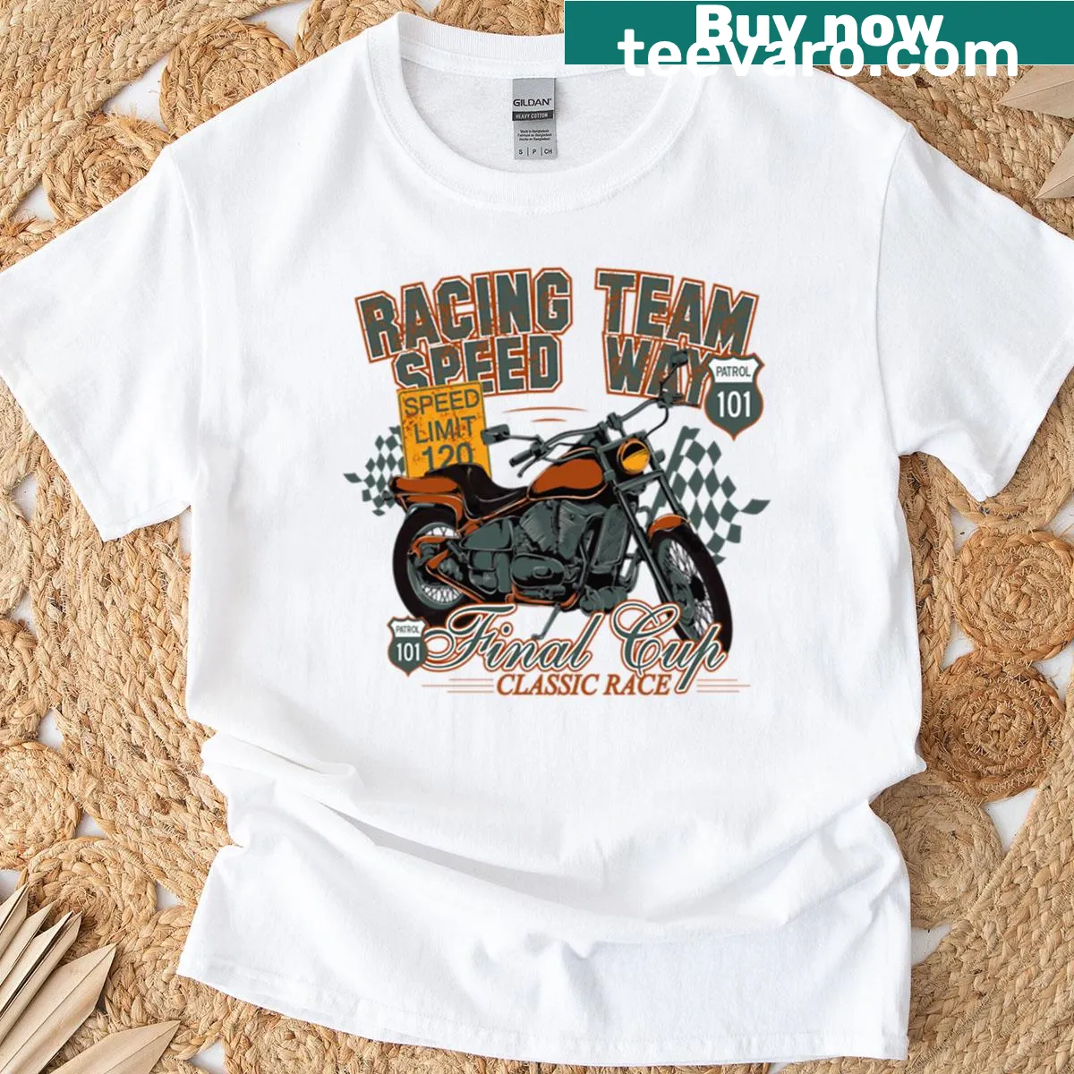 Dynamic racing team graphic on Speed Way T-shirt — on a men's t-shirt