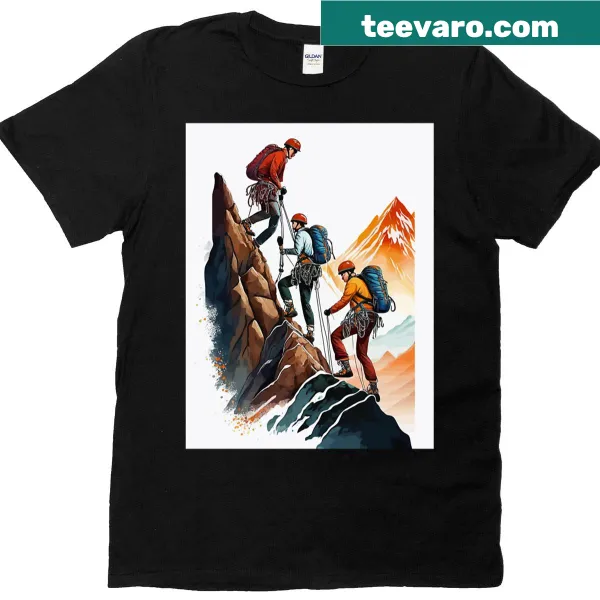 Inspirational t-shirt with 'Reach New Heights Conquer Peaks' text