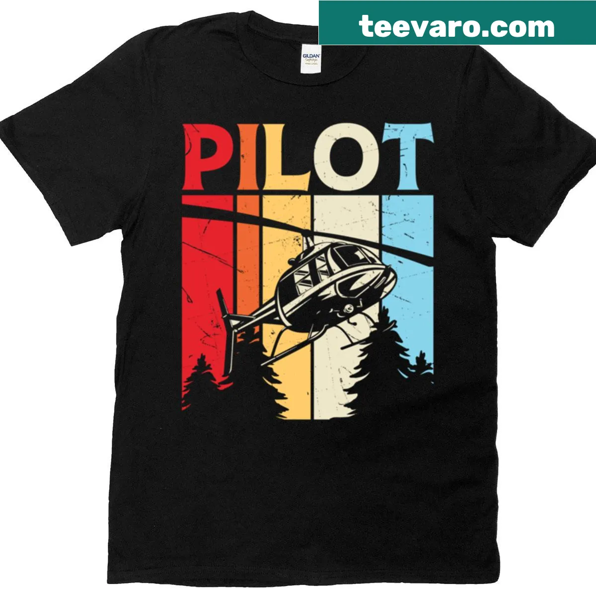 Vintage helicopter pilot graphic on a T-shirt — on a men's t-shirt