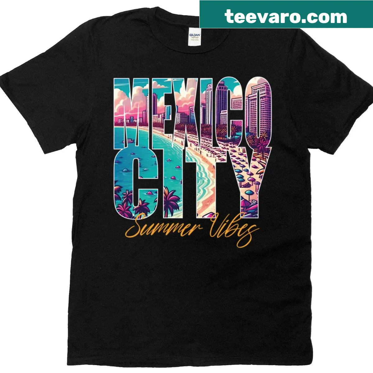 Retro-style T-shirt with a graphic celebrating Mexico City — on a men's t-shirt