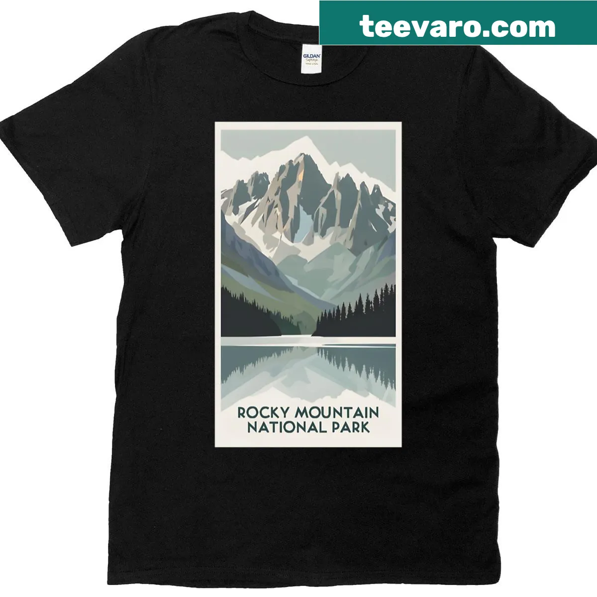 Illustrated Rocky Mountain National Park t-shirt design — on a men's t-shirt