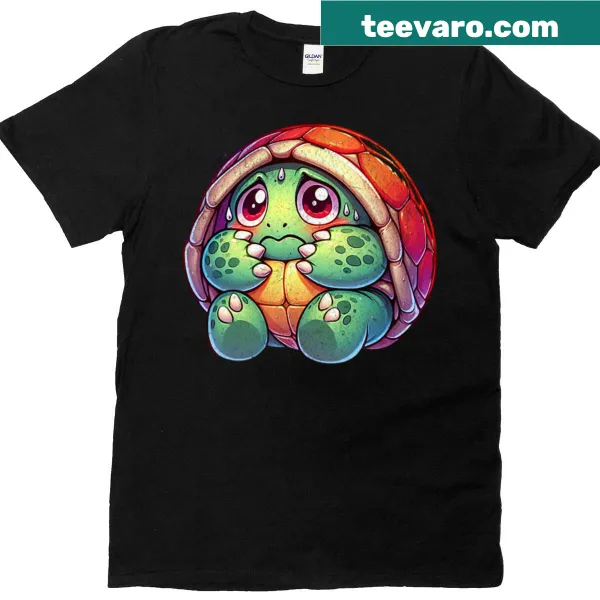 T-shirt featuring an adorable illustration of a shy little turtle