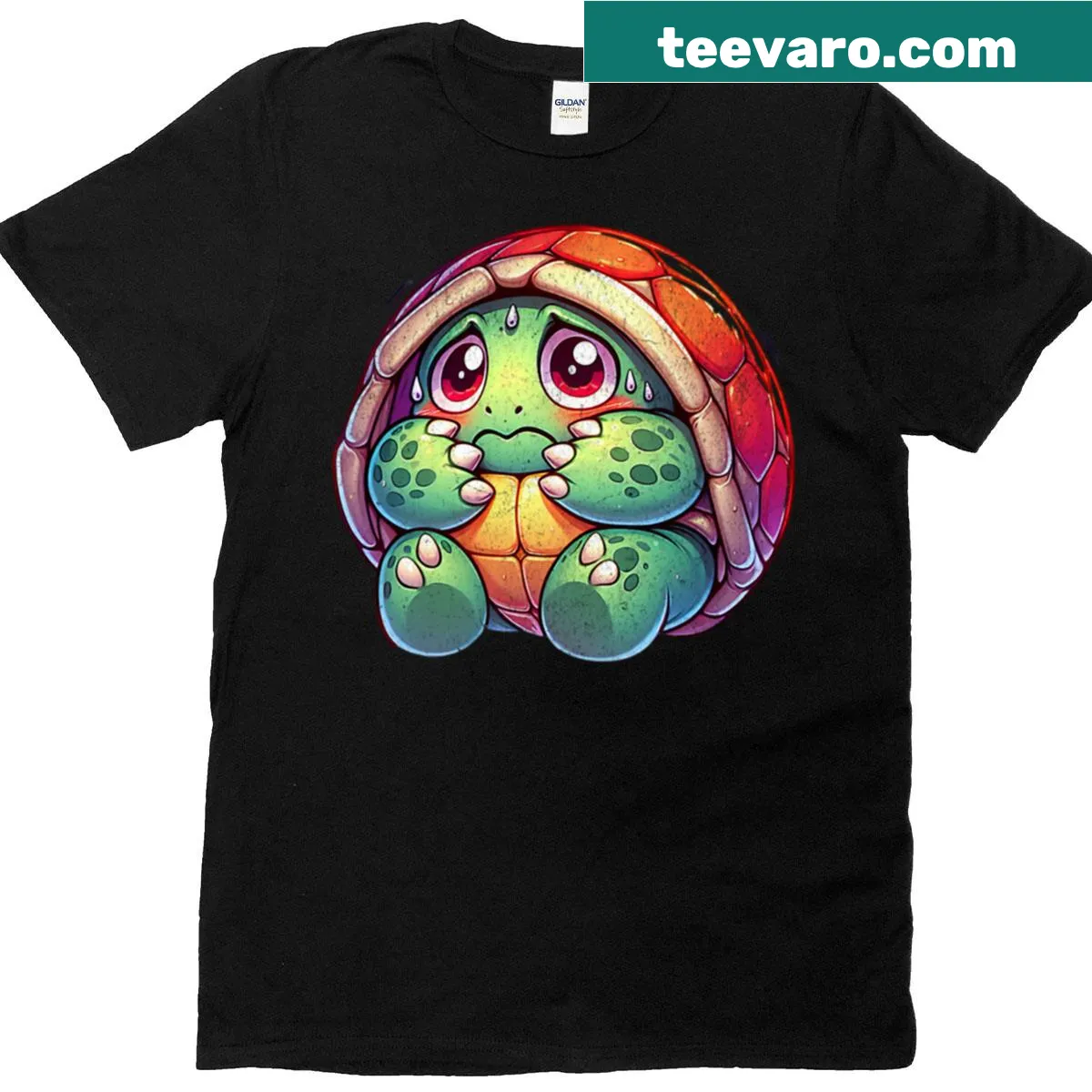 T-shirt featuring an adorable illustration of a shy little turtle — on a men's t-shirt