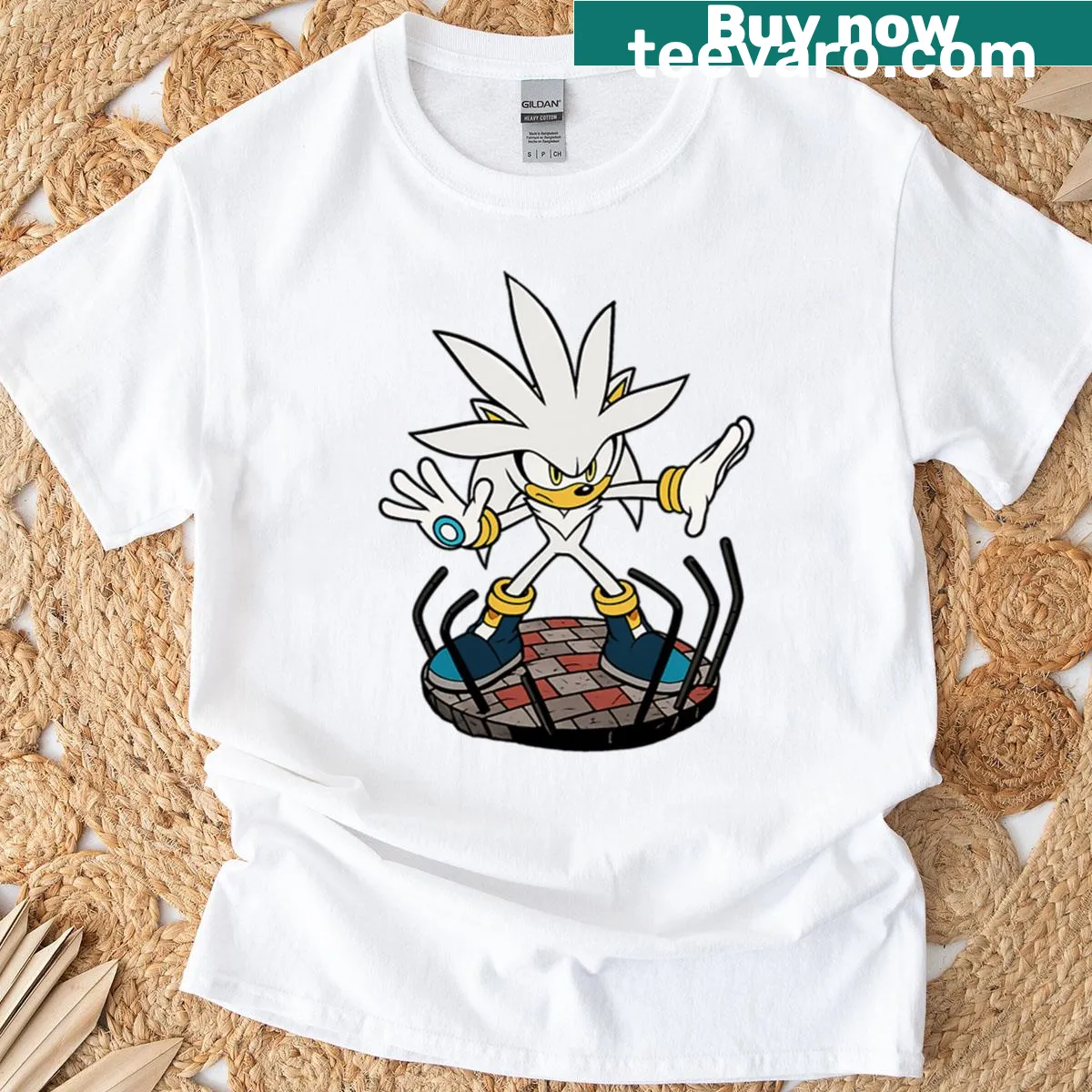 Silver The Hedgehog illustrated T-shirt — on a men's t-shirt