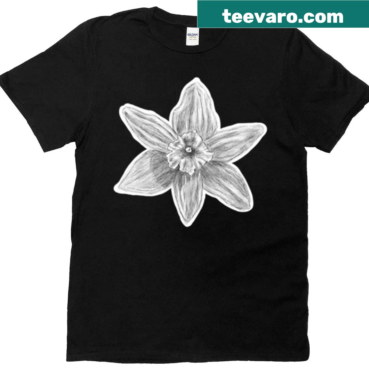 Line-art t-shirt featuring a sketch of a lily flower — on a men's t-shirt