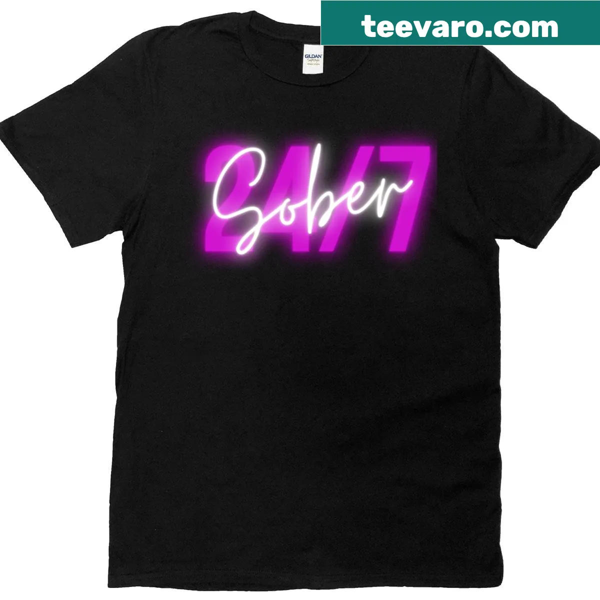 Bold typography stating Sober 247 on a t-shirt — on a men's t-shirt