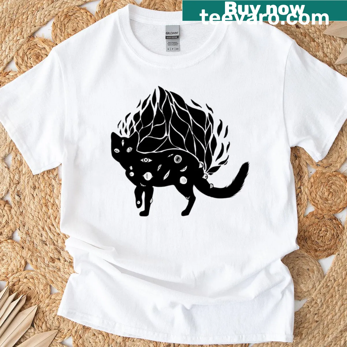Cute cartoon cat design in a spooky Halloween theme — on a men's t-shirt