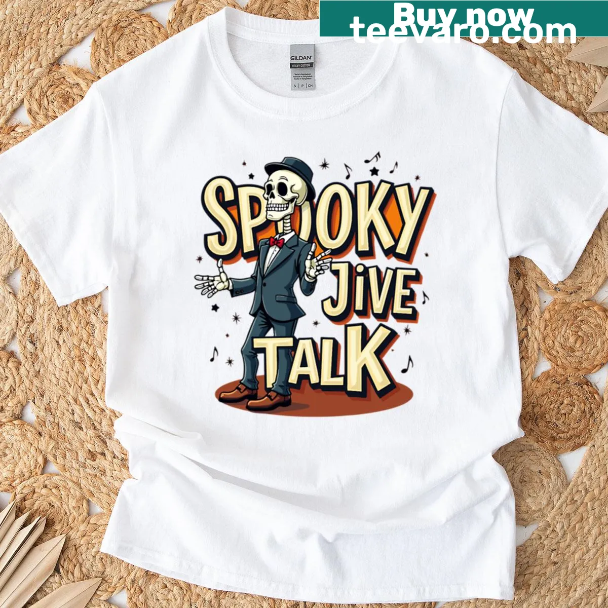 Retro skeleton Halloween graphic t-shirt with fun design — on a men's t-shirt