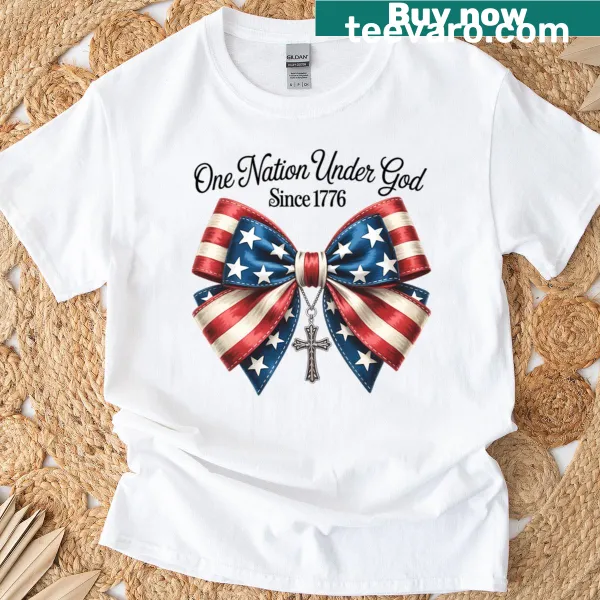 Patriotic bow and cross graphic t-shirt celebrating American pride