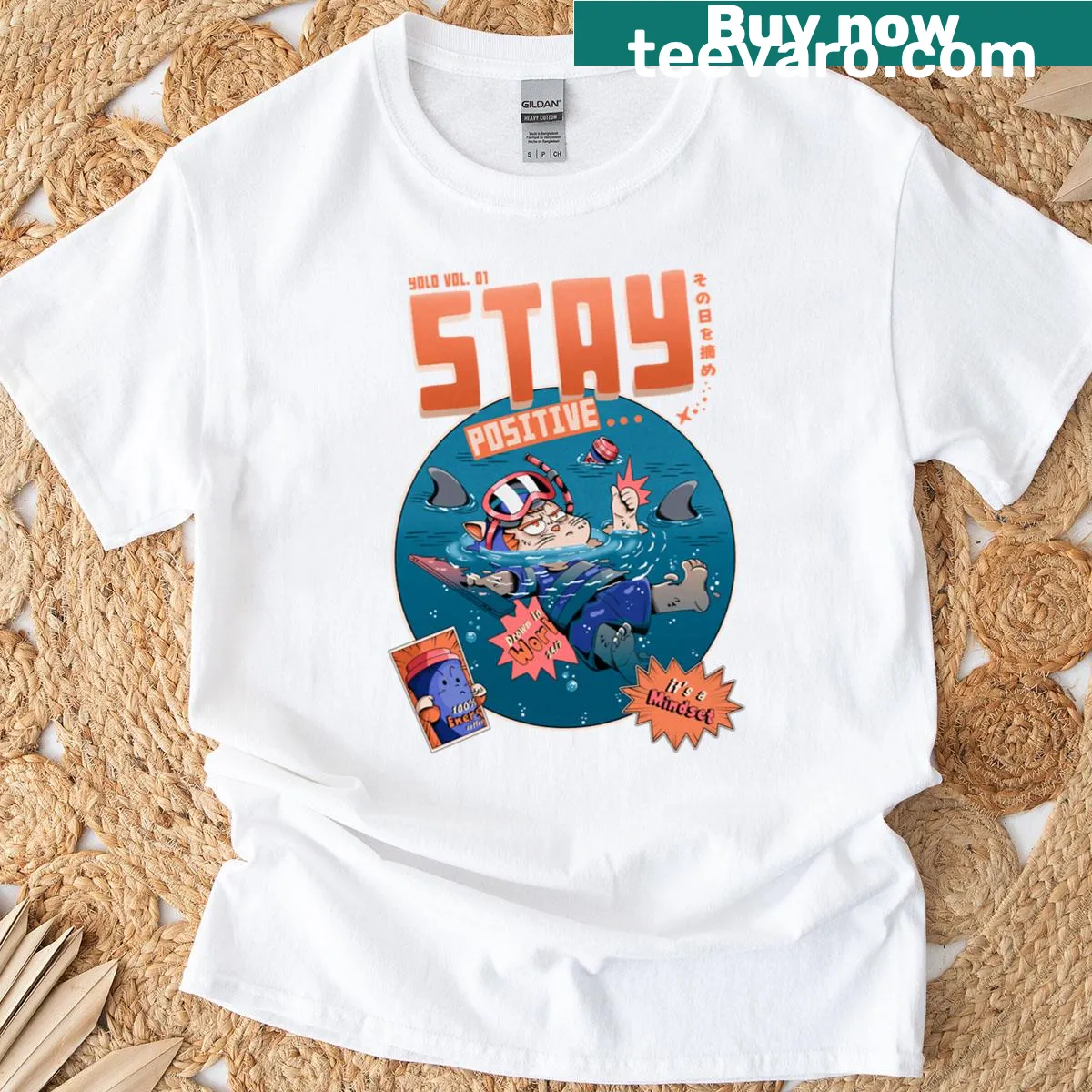 Inspirational Stay Positive text t-shirt for hopeful mindset — on a men's t-shirt