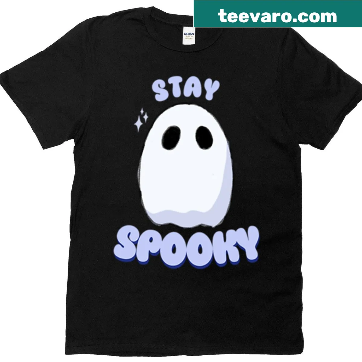 Cute cartoon ghost with a cheerful expression on a t-shirt — on a men's t-shirt