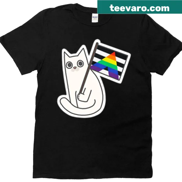 Illustration of a white cat with a Straight Ally Pride flag