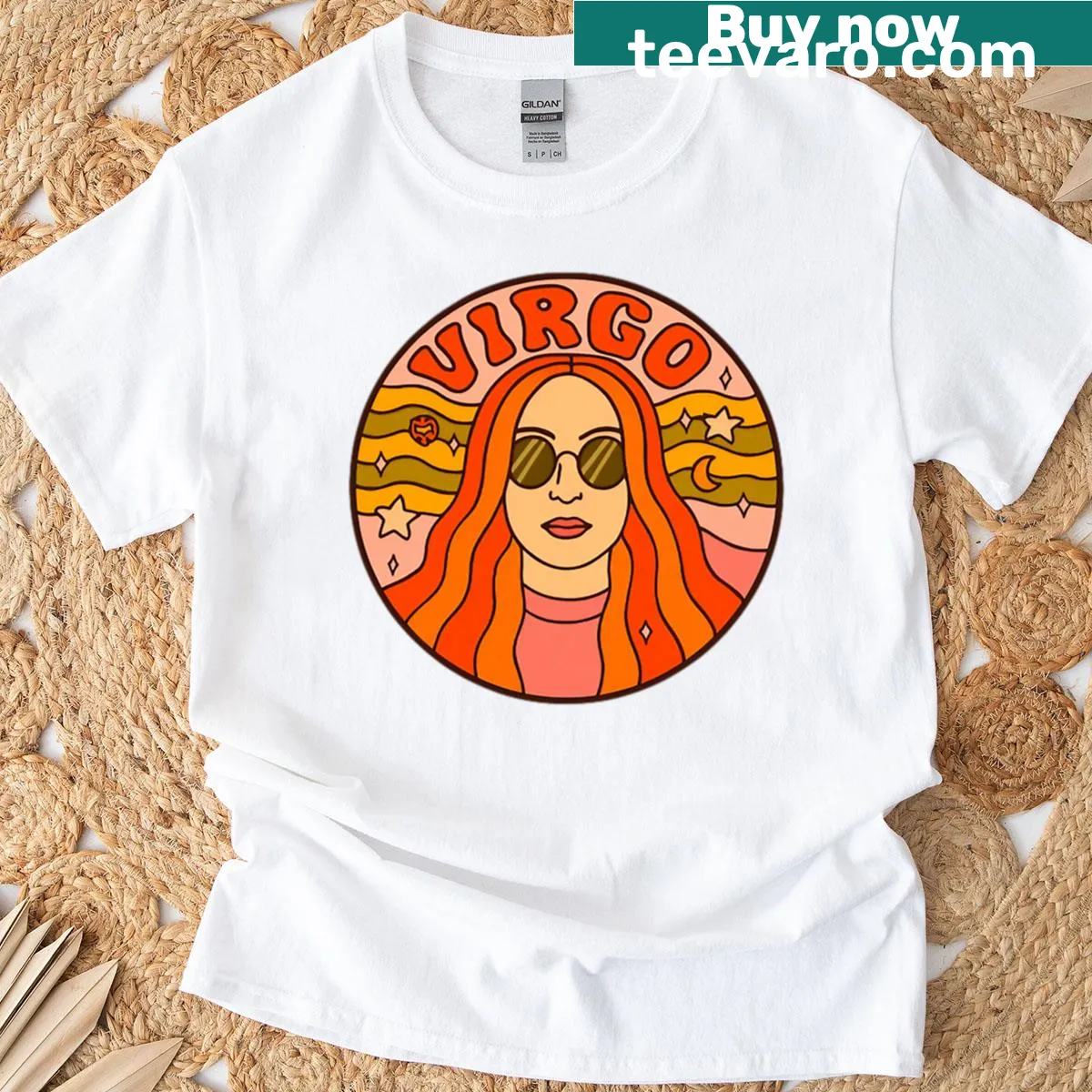 Stylized Virgo t-shirt with intricate astrological design — on a men's t-shirt