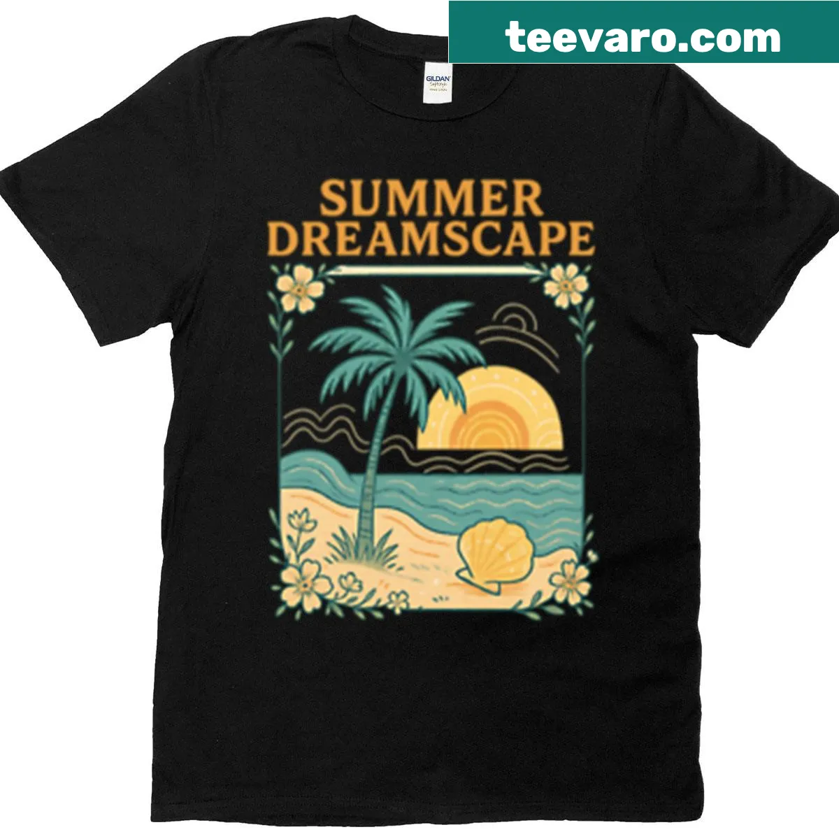T-shirt featuring a dreamy summer landscape design — on a men's t-shirt