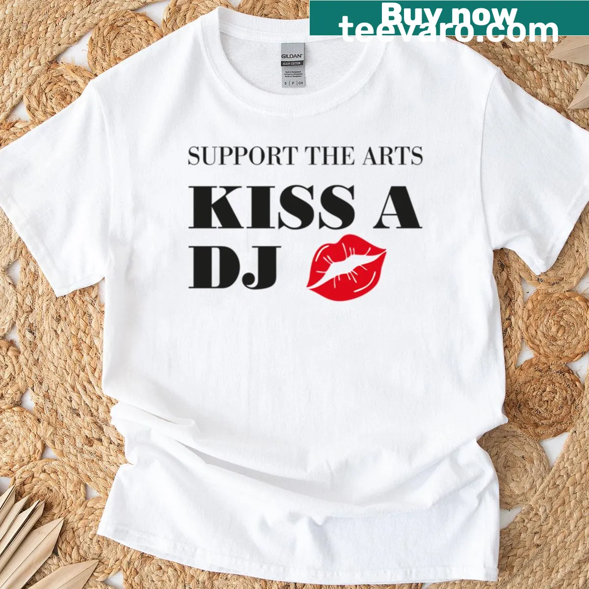Humorous T-shirt supporting the arts with DJ theme — on a men's t-shirt