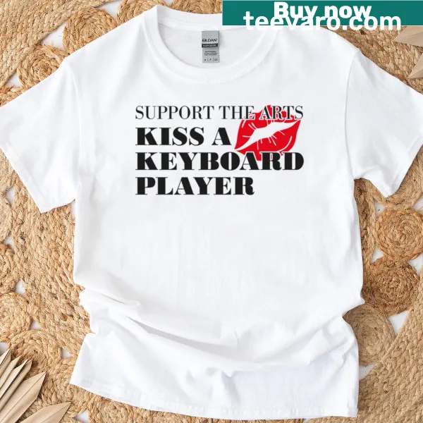 Fun design with 'Kiss A Keyboard Player' text on a t-shirt