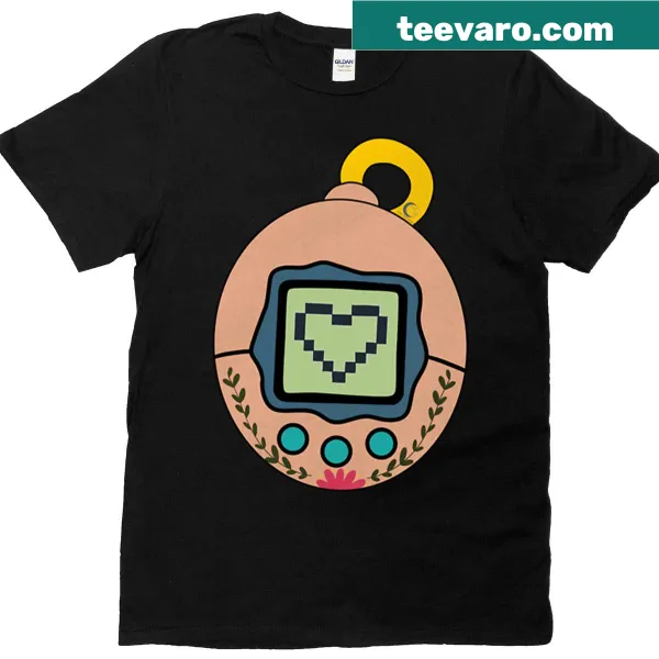 Retro Tamagotchi-inspired design on a 90s vibe T-shirt.