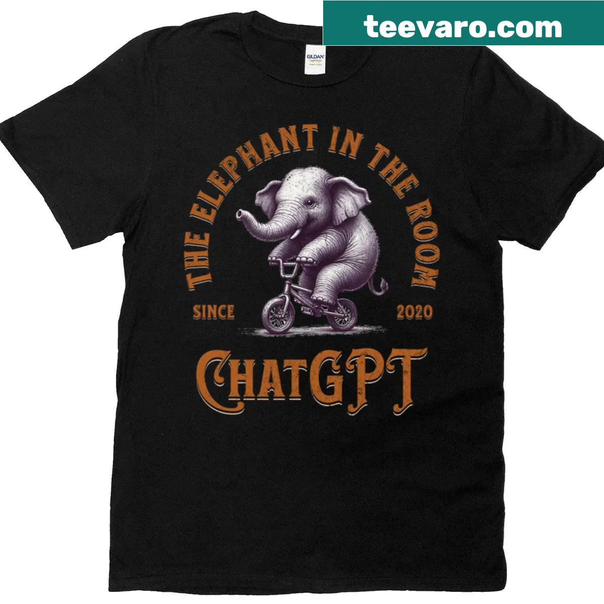 Funny tee with 'Elephant In The Room' phrase and playful illustrations. — on a men's t-shirt