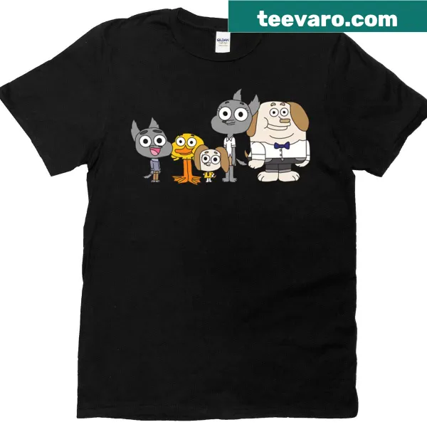 Cartoon t-shirt featuring howling dogs and wolves characters