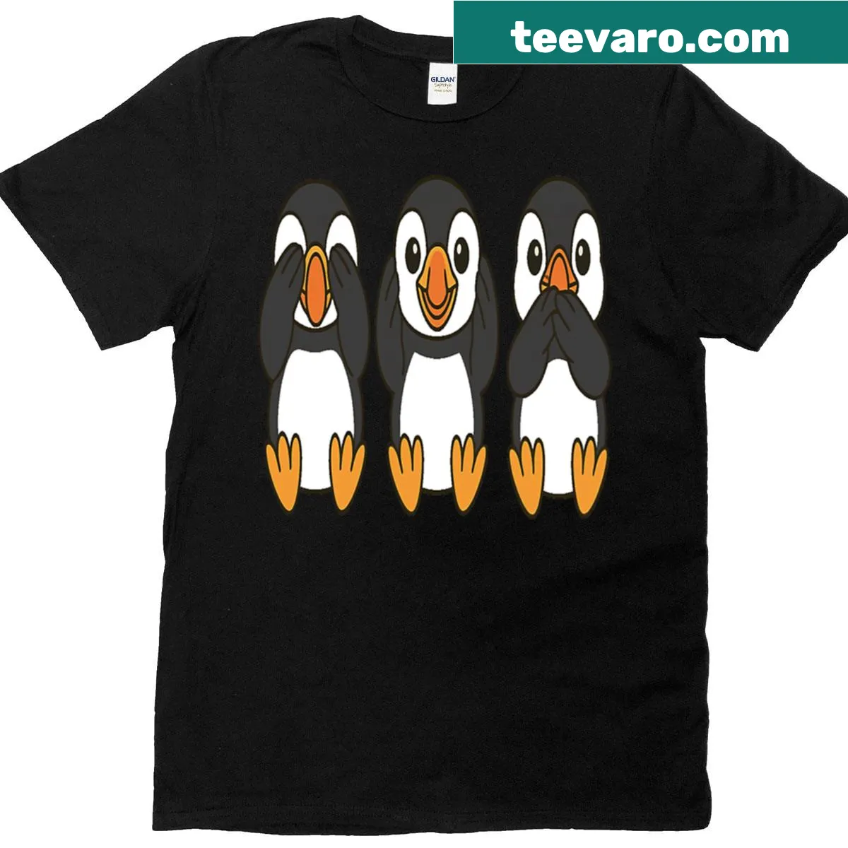 T-shirt featuring three puffins in the wise saying theme — on a men's t-shirt