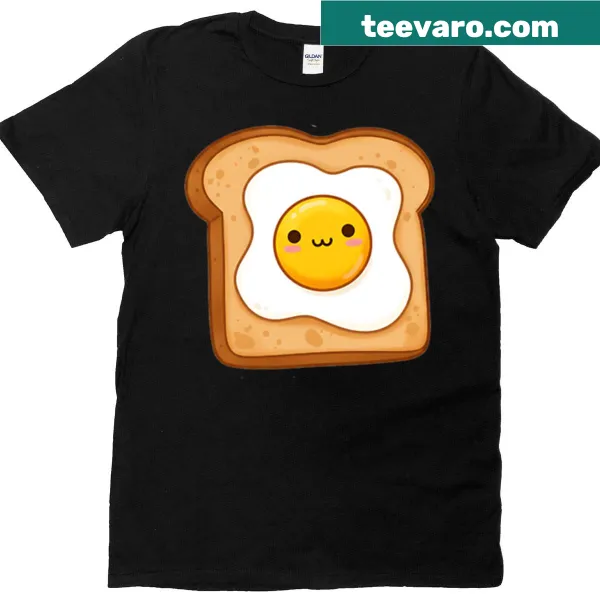 Cartoon toast with an egg face graphic on a humorous t-shirt