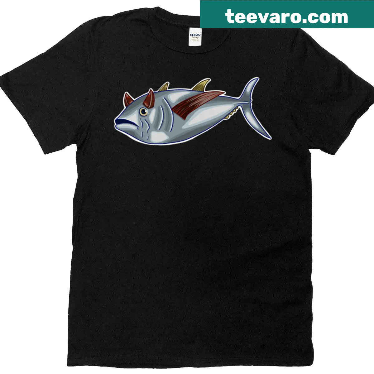 Cartoon tuna team mascot t-shirt for kids — on a men's t-shirt