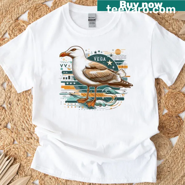 T-shirt featuring a graphic of a seagull symbolizing freedom and adventure