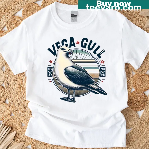 Cartoon T-shirt showcasing a Vega Gull bird