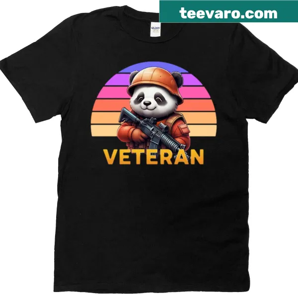 Cartoon panda in military gear on a T-shirt