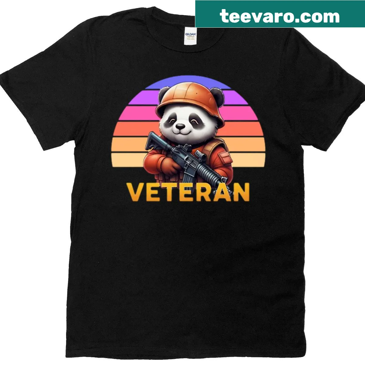 Cartoon panda in military gear on a T-shirt — on a men's t-shirt