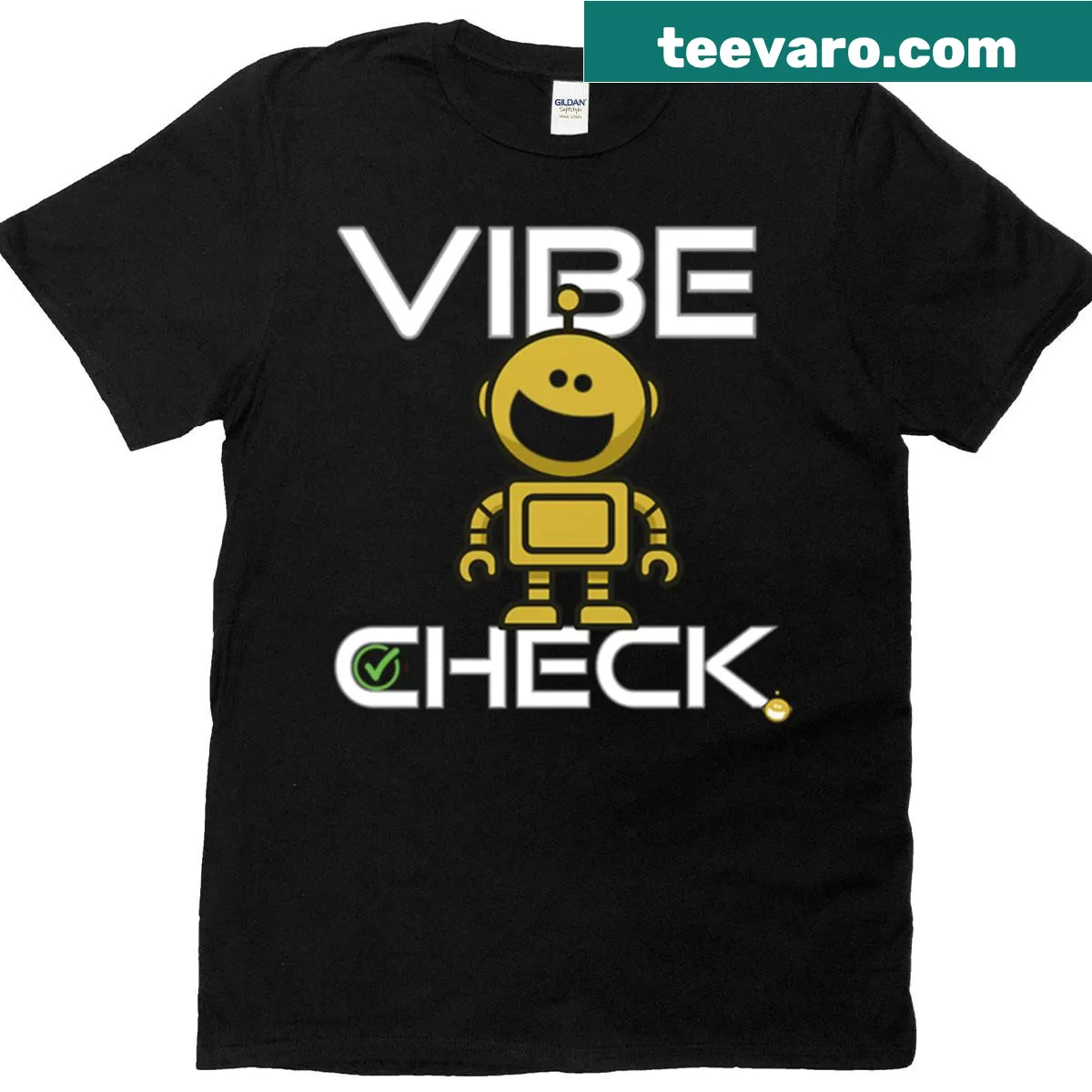 Playful text graphic featuring 'Vibe Check' on a t-shirt — on a men's t-shirt