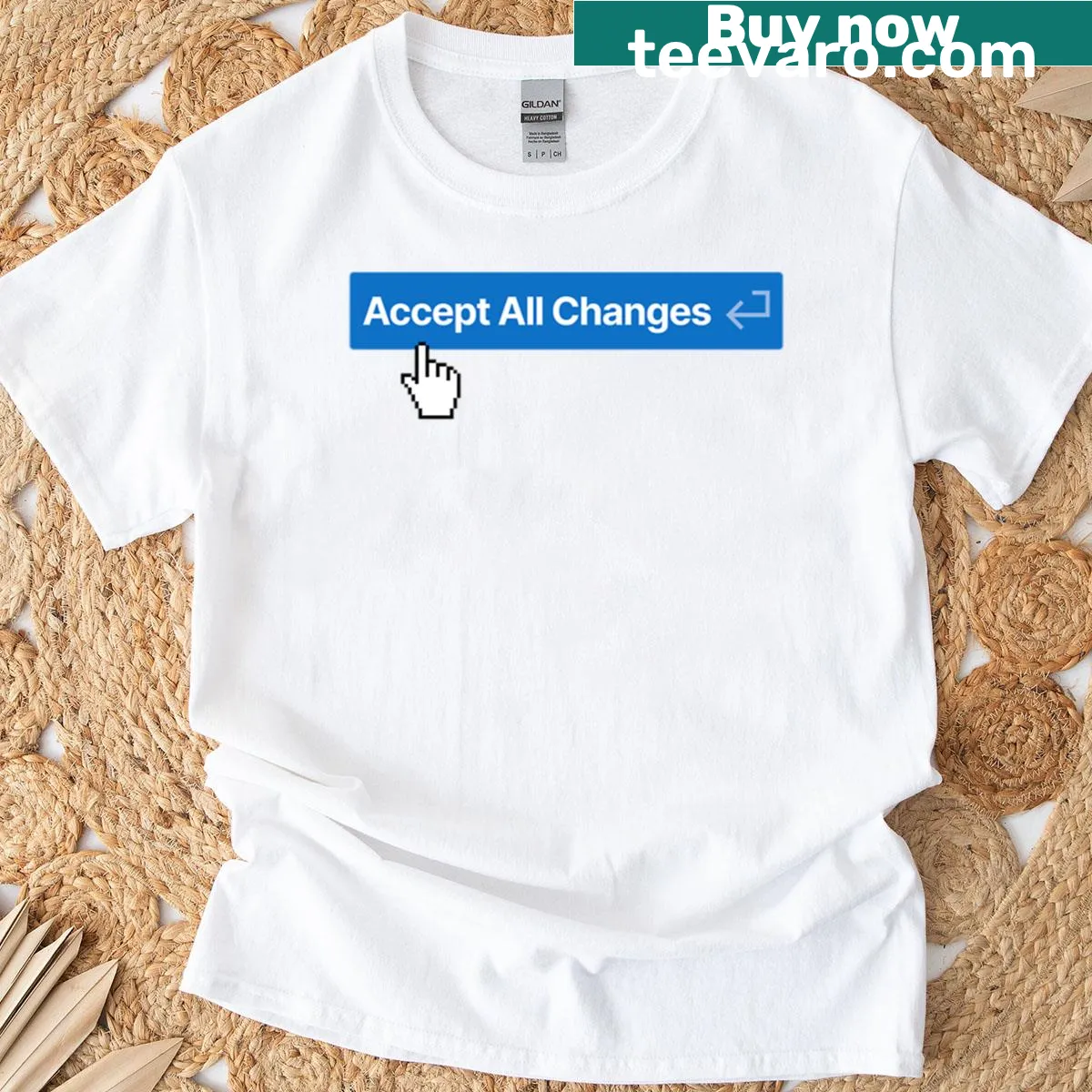 Funny programming t-shirt with cursor graphic and text 'Accept All Changes' — on a men's t-shirt